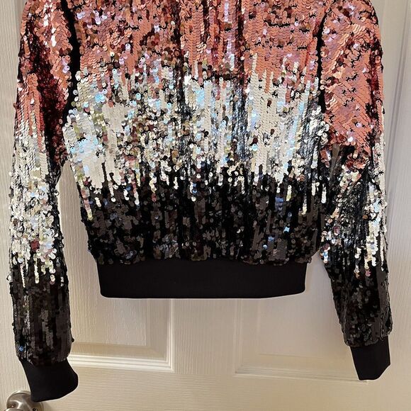 H&M Girls Ombre Black Silver Pink Sequin Bomber Jacket Size 10-11 years - Picture 14 of 15